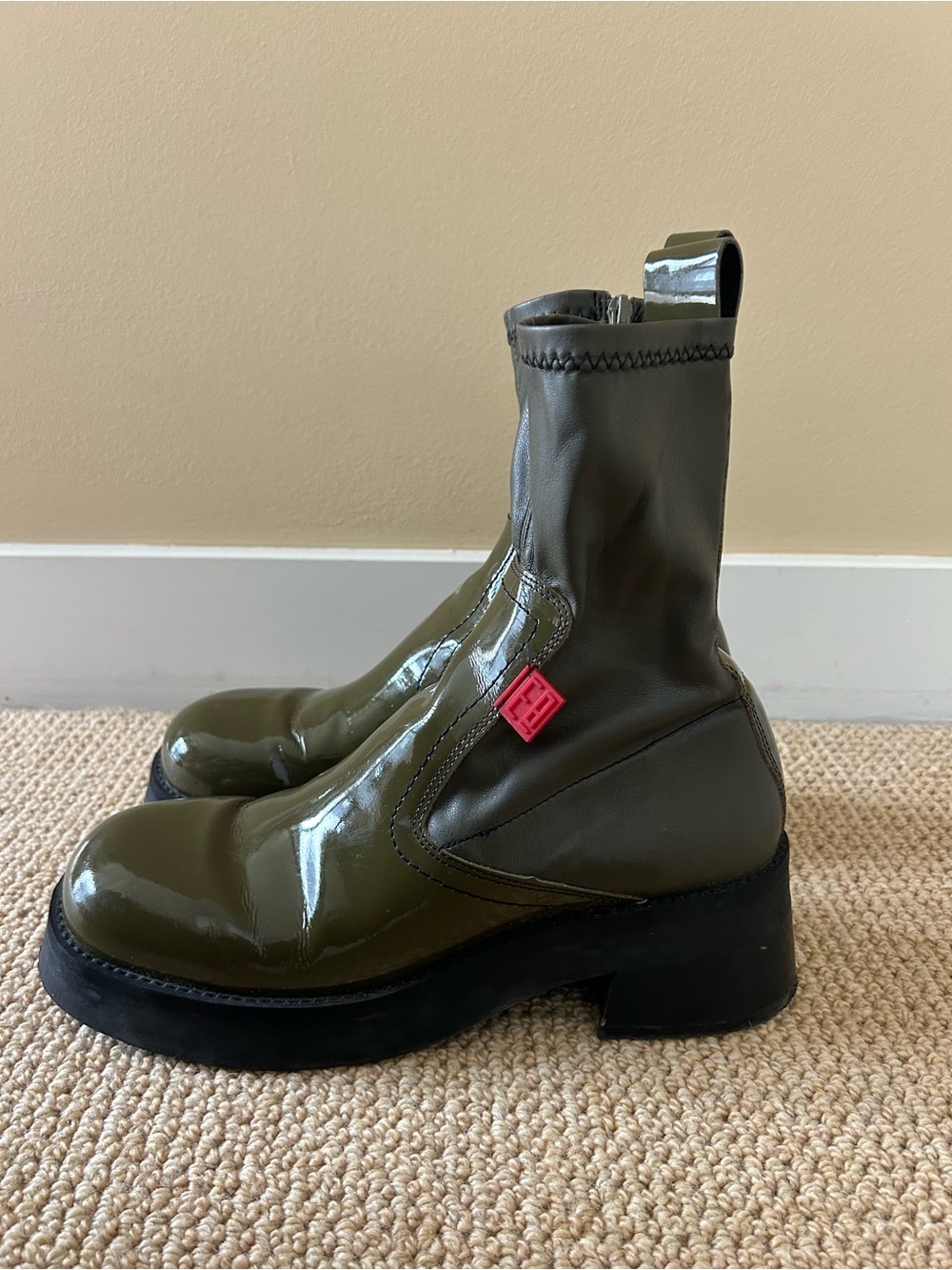 E8 By Miista Oliana Green Patent Leather Mid-Calf Boot EU Size 41